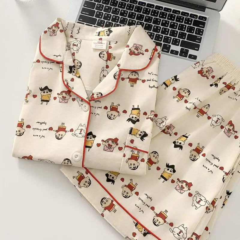 

2024 милые пижамы в стиле Карандаш Shin-Chan с коротким рукавом шорты из хлопка парные стильные студенческие свободные удобные подарок на день рождения для девочек