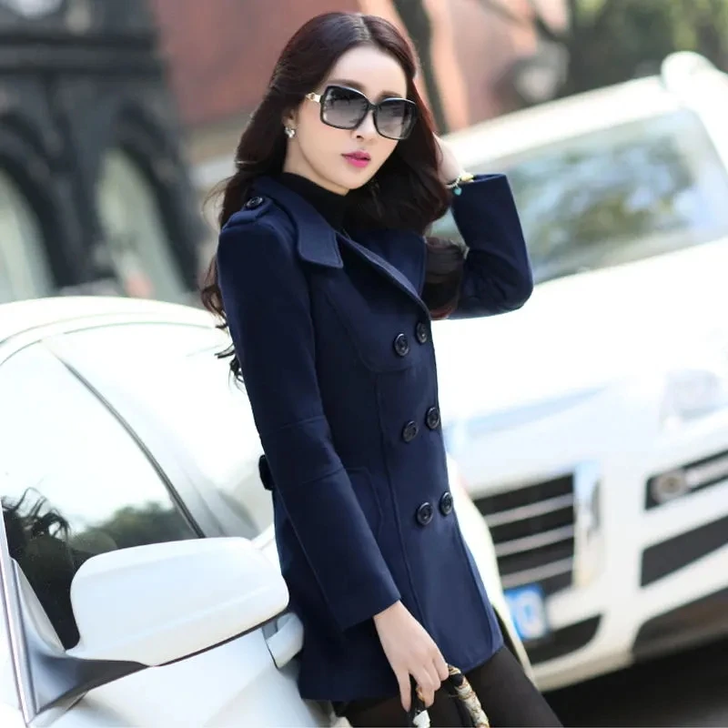 Woolen Coat Women  Spring And Autumn New Double-breasted Korean Fashion Slim Short Coat Slim Woolen Suit Casual Upper Garment