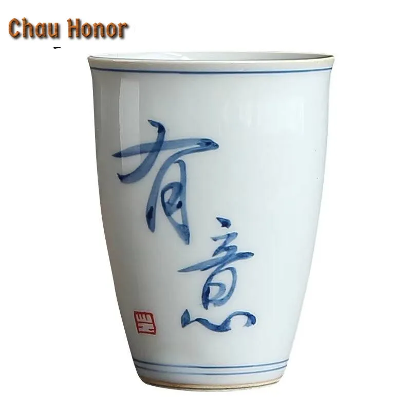 2pc/lot Hand-painted Calligraphy Tea Cup Fragrance-smelling Cup Tall Cup Literati Tea Ware Mug Single Cup Kung Fu Tea Set 60ml