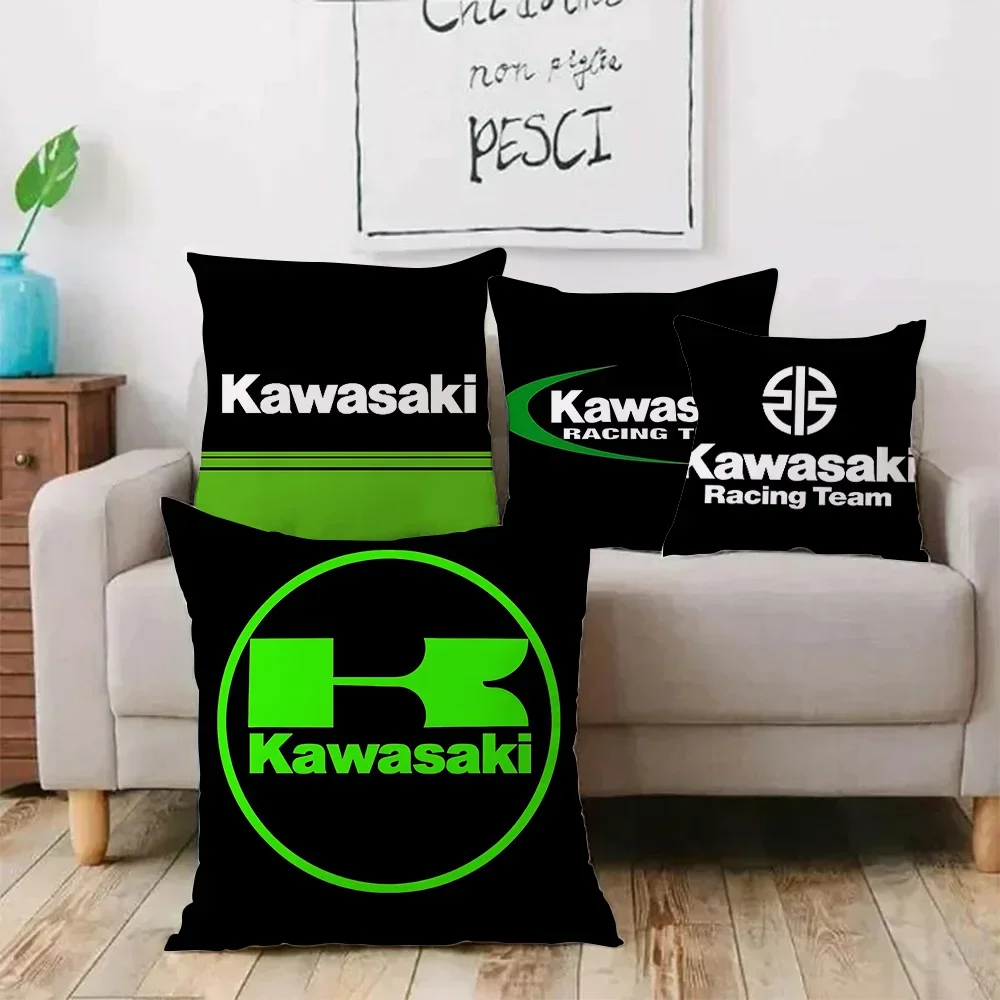 Motorcycle Pillow Covers Cartoon K-Kawasakis Sofa Decorative Home Double-sided Printing Short Plush Cute Cushion Cover