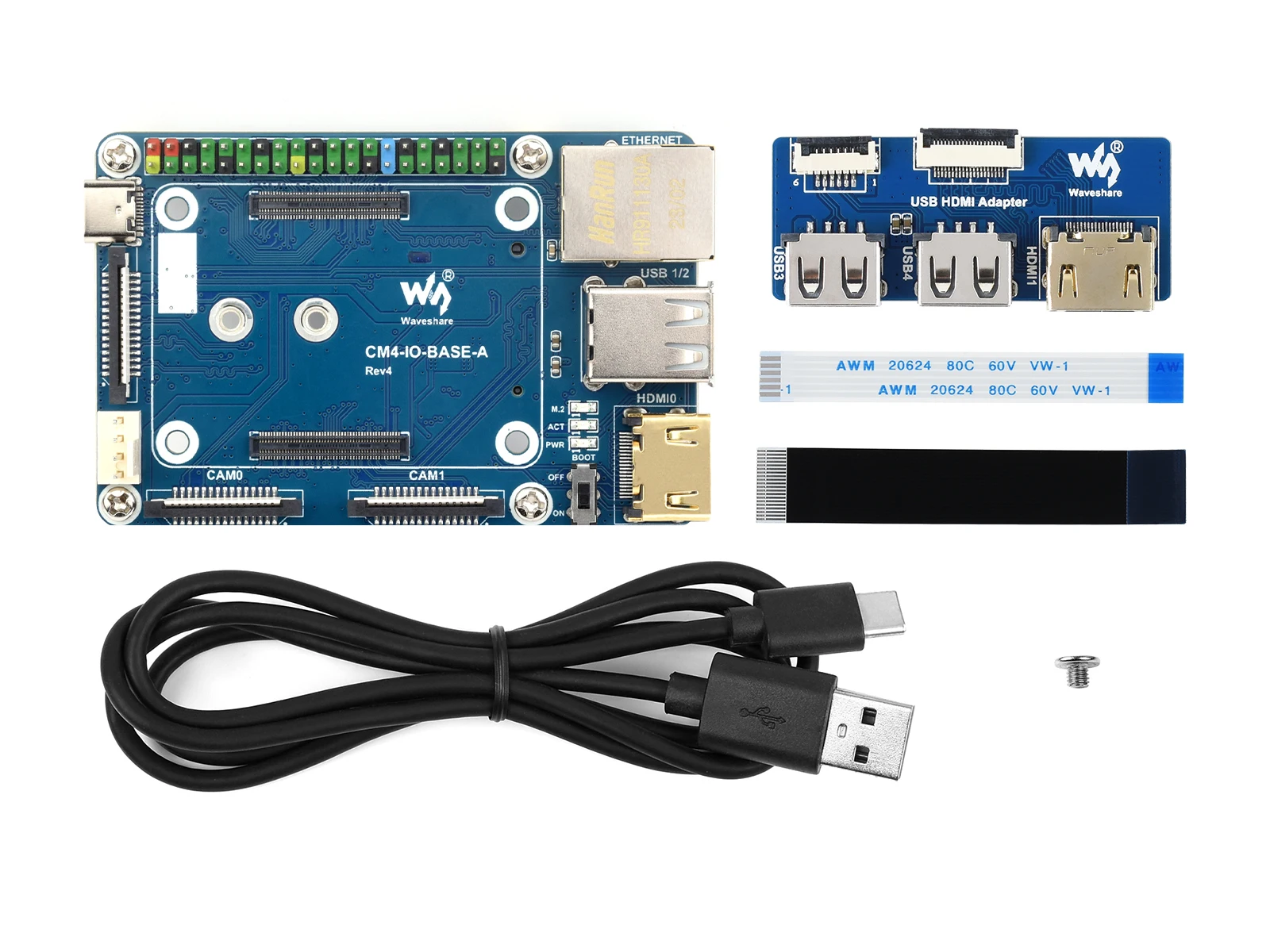 

CM4-IO-BASE-Acce A,CM4-IO-BASE-A + USB HDMI адаптер, для компьютера Raspberry Pi 4, больше USB и HDMI разъемов через FFC