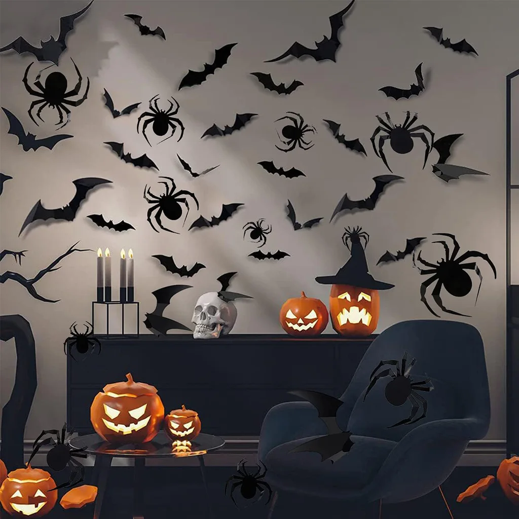 Halloween Decoration 3d Cool Black Bat Halloween Party Diy Bar Room Decoration Party Horror Props Wall Sticker