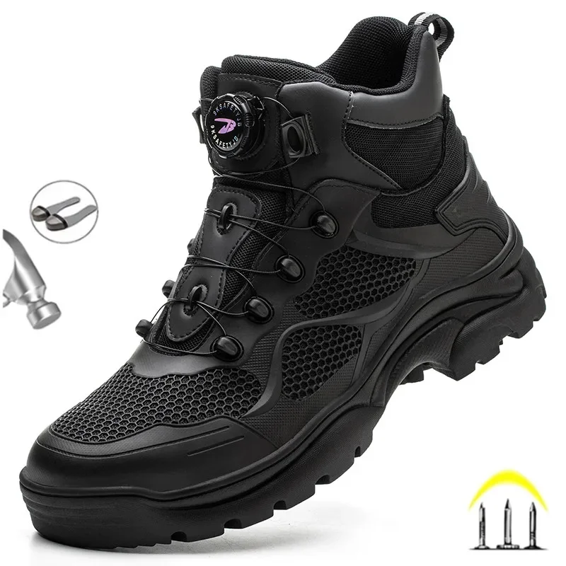 

Rotary Buckle Work Boots Safety Steel Toe Shoes Men Breathable Safety Shoes Indestructible Shoes Puncture-Proof Work Shoes
