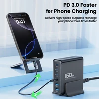 Toocki 160 Вт GaN Зарядное устройство PD 100 Вт QC4.0 PPS Настольное USB Type C Быстрое зарядное устройство для ноутбука, планшета iPhone 16 15 14 Samsung S24 S23 — изображение 5