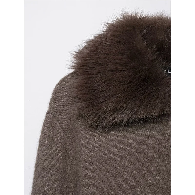 Vintage Casual Chic Women Cardigan Long Sleeve Faux Fur Lapel Knitting Cardigans Fashion 2025 Autumn Winter Elegant Sweater Coat