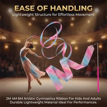 Nastro per ginnastica artistica 2/4/6M, nastro da ballo leggero e resistente per bambini e adulti, per allenamenti di danza e spettacoli di balletto