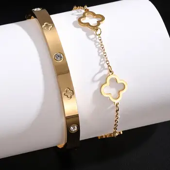 French Lucky Clover Bracelet Set 2PCS 1