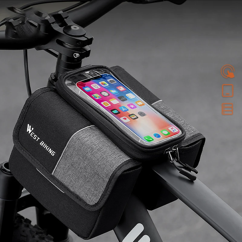 

WEST BIKING Bicycle Bag Cycling Top Front Tube Frame Bag 7Inches Phone Case Storage Touch Screen MTB Road Bike Bag Accessories