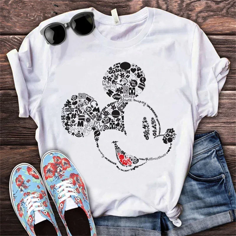 Cartoon Mouse Print Women T-shirt Harajuku Aesthetic Streetwear Short Sleeve T Shirt Summer Fashion Female Y2k Clothing Tops 3