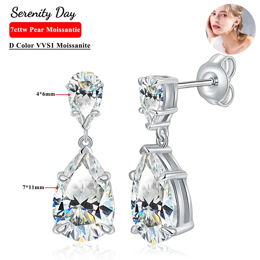 Serenity 7cttw Pear Cut Real Moissanite Earrings For Women