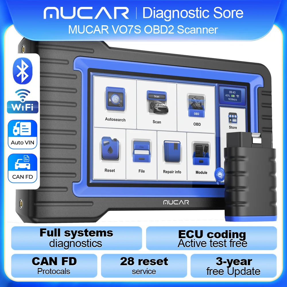 MUCAR VO7S OBD2 스캐너, 전체 시스템 진단, 28 리셋 진단 도구, ECU 코딩, 활성 테스트, 양방향 무료, 모든 차량용