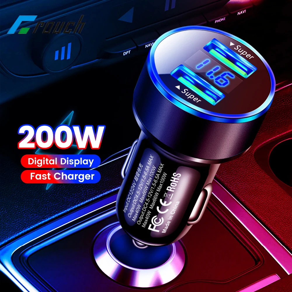 200W Dual USB Car Charger Lighter Fast Charging Digital Display Car Phone Charger Adapter For iphone Huawei Xiaomi Samsung phone charger adapter,phone charger,car charger,car phone charger