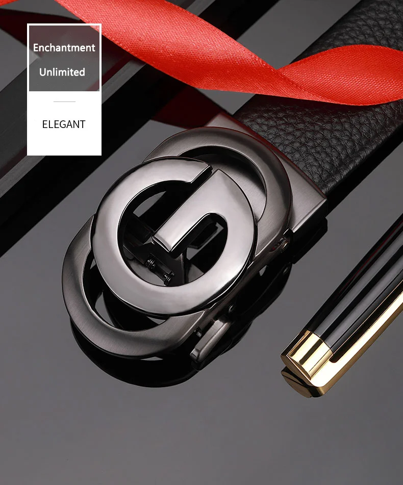 Dinisiton Herren Business automatische Schnalle Pu Gürtel verstellbare Freizeit männliche Riemen automatisch für Männer Geschenke – Detail 9
