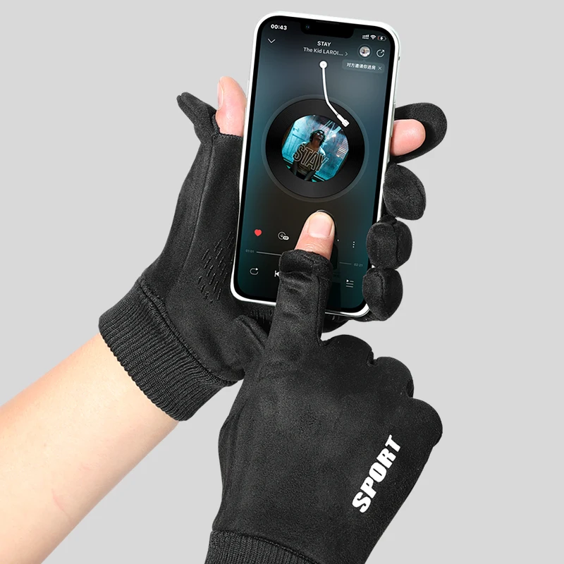 Suede Fabric Men's Gloves Soft Autumn Winter Thick Warm Male Skin-Friendly Skiing Non-Slip Cycling Elastic Touchscreen Gloves 2