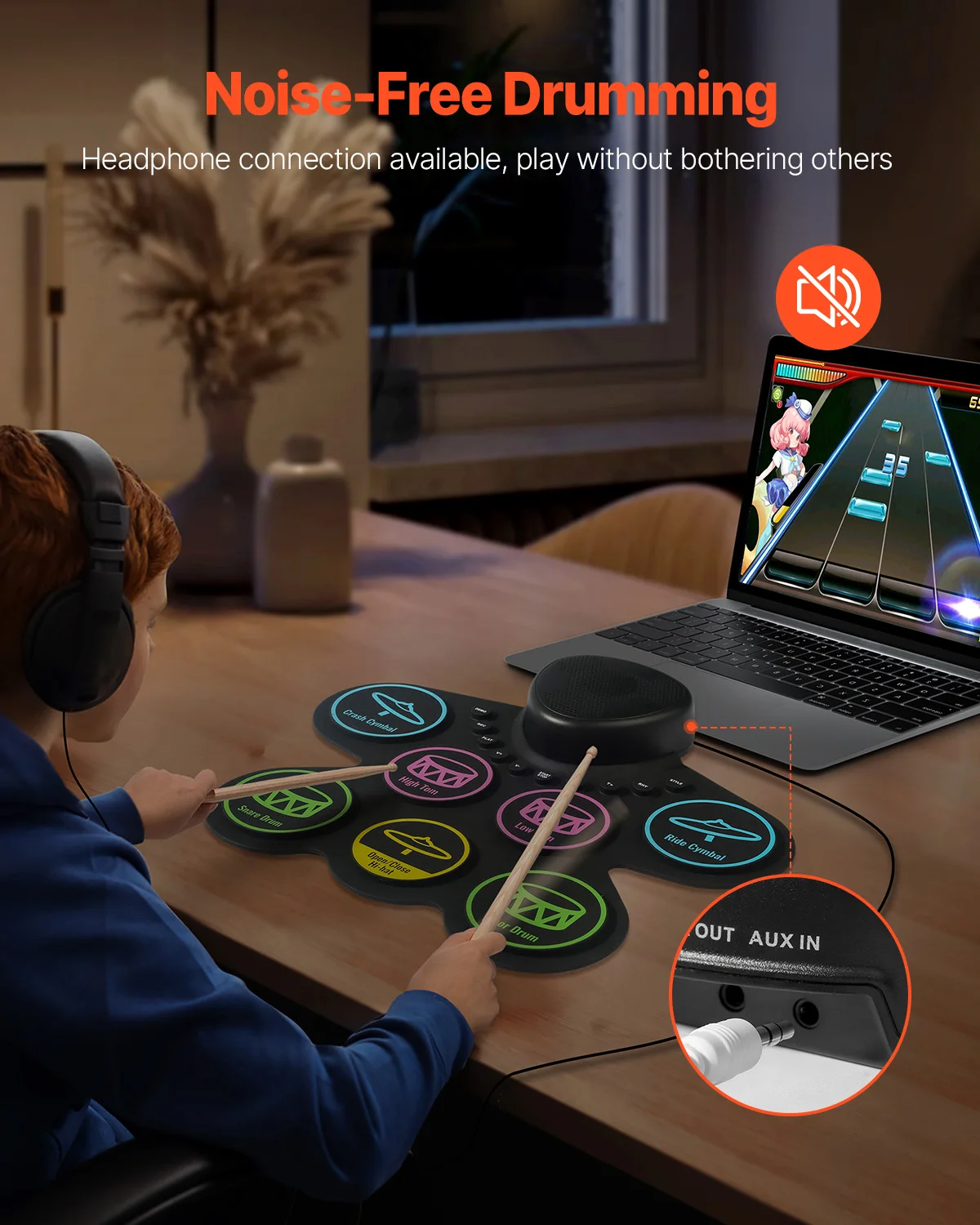 Portable Electronic Drum Set for Kids with Silicone Pads