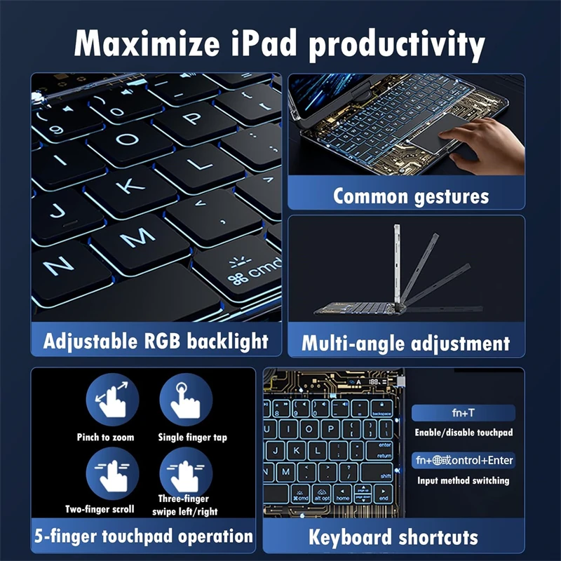 360&deg; Rotating Multi-Touch Trackpad Wireless Bluetooth Keyboard For IPad Air 11 Pro 13 10 10.9 10.2 Inch Backlit Key Board wireless keyboard,wireless keyboard mouse,tablet keyboard,ipad keyboard