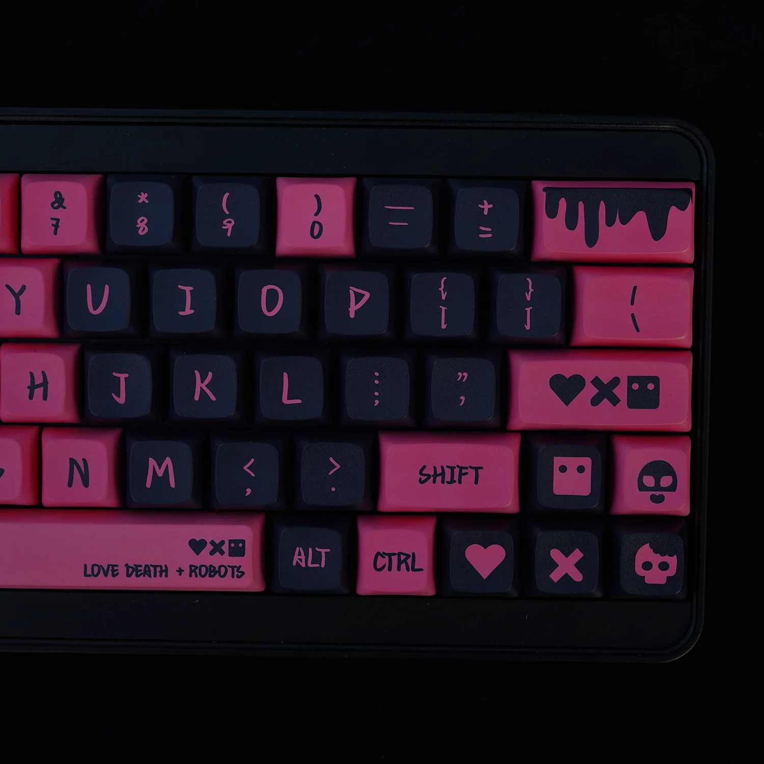 Pequeno Conjunto Completo de Teclas Xda Amor Morte Rosa Preto Pbt Sublimação de Cinco Lados para Teclado Mecânico Cross Core 130 Teclas - Imagem 5