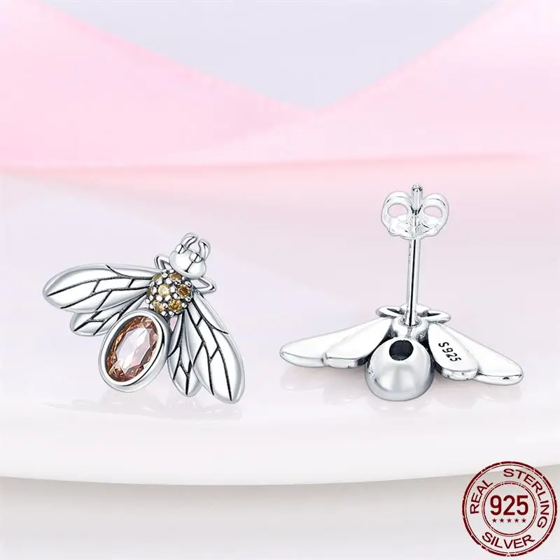 100% 925 Sterling Silver Original Hot Sale Charm Bee Series Earrings For Women Pave CZ Fine Anniversary Engagement Jewelry Gift