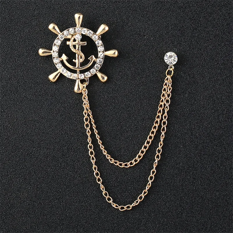 Vintage Tassel Chian Brooch Pin For Women Men CZ Crystal Buckle Chain...