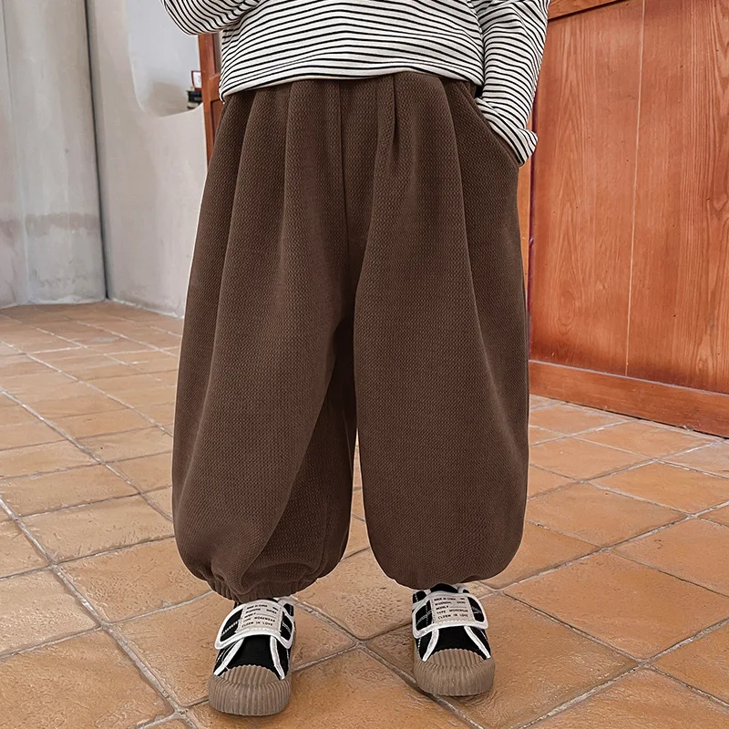 

Kids Pants Boys Plush Trousers Winter New Children Clothing Baby Velvet Thick Casual Simple Korean Elastic Waist