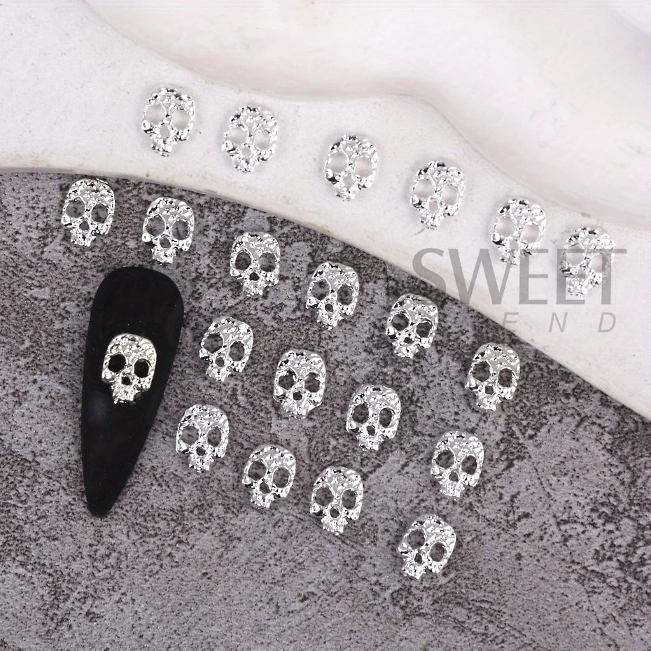 20pcs Alloy Skull Nail Charms Decoration Punk Gothic Skeleton Design Metallic Halloween Holiday 2025 Design Manicure Accessories