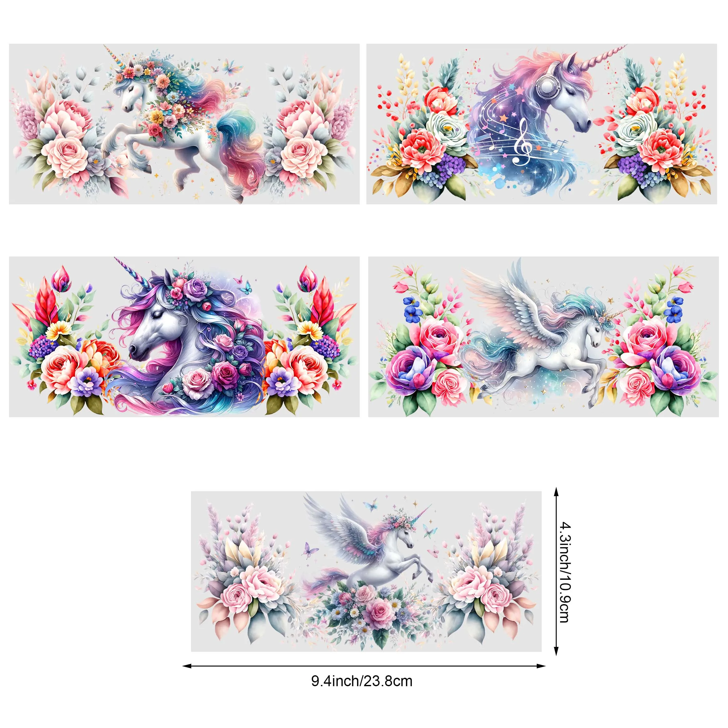 5 Sheets Unicorn UV DTF Cup Holder 16 oz,DTF Cup Holder Transfer Glass,Water Bottle Waterproof Sticker,Friction Transfer Sticker