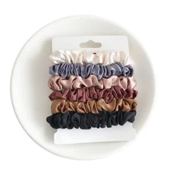 Satin Elastic Hair Scrunchies Set - Minimalist Solid Color Silk Hair Ties (6pcs)