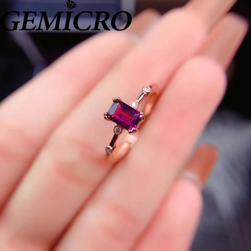 Gemicro 100% 925 Silver 6*4mm Natural Magnesium Garnet Ring for Women Fine Jewelry Wedding Anniversary Mothers' Day Gifts