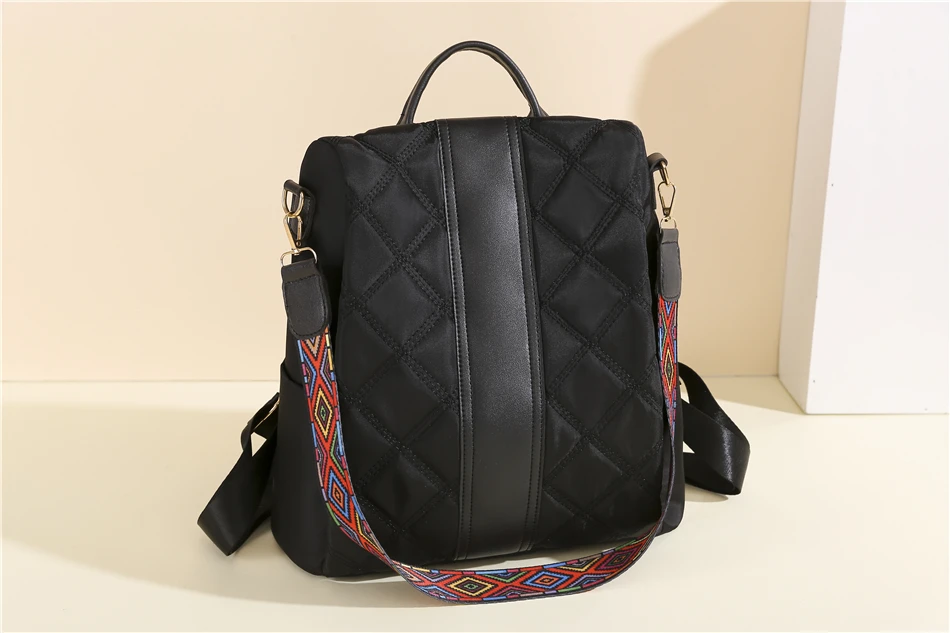 2022 New Women Designer Backpack Rhombus Stitched Oxford Cloth Backpack Chinese Style Colorful Wide Shoulder Strap Shoulder Bags