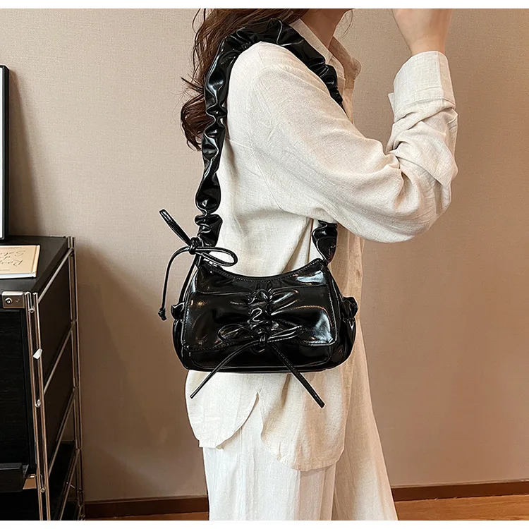 Sac à Bandoulière Femme Y2K – Cuir PU Argenté Plissé – Style Hobo Sac Crossbody