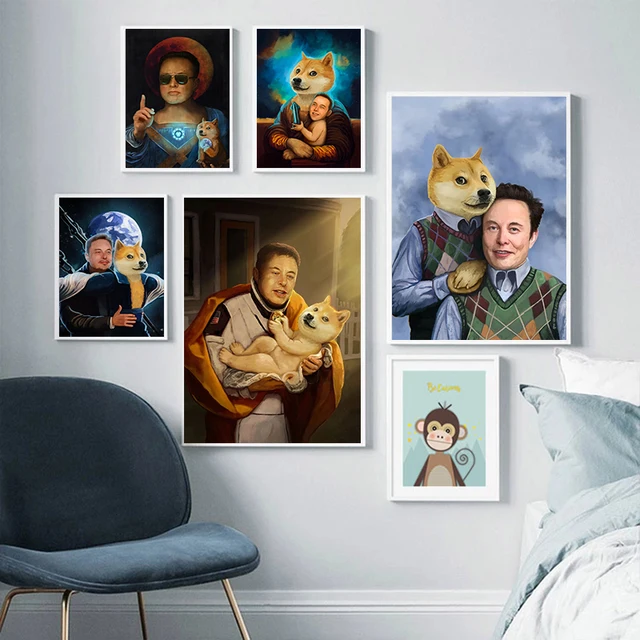 مضحك إيلون المسك مع الكلب الميمات المشارك و طباعة قماش اللوحة Elon على  البودكاست جدار الفن لغرفة المعيشة الحديثة ديكور المنزل - AliExpress