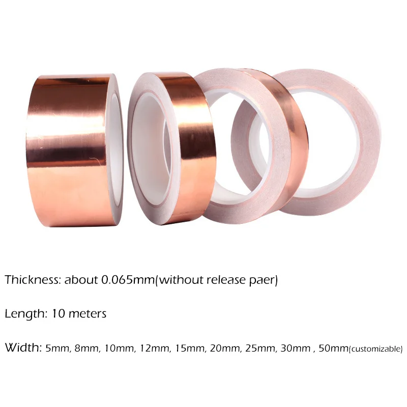 Einzigen Seite Leitfähigen Kupfer Folie Band Streifen Klebstoff EMI Abschirmung Wärme Widerstehen Schnecke Band 10 meter DIY Kupfer Band – Detail 2
