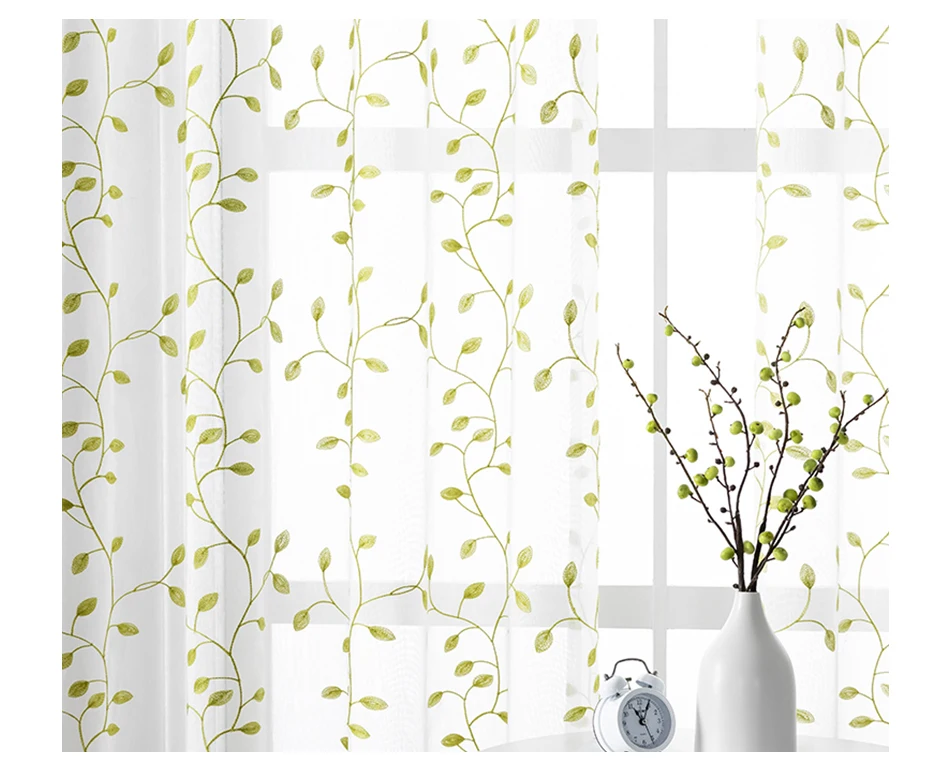 BILEEHOME Embroidered Leaves Tulle Curtains for Living Room Bedroom Kitchen Sheer Voile Curtains Window Treatment Drape Panel