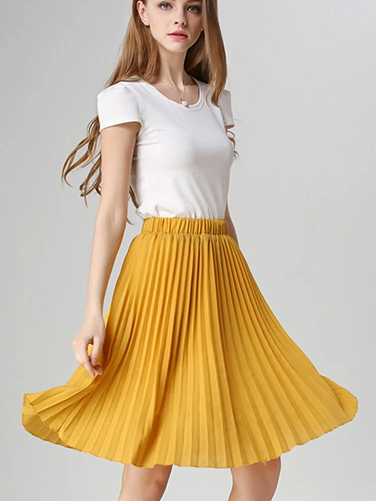 

Women Chiffon Pleated Skirt Vintage High Waist Tutu Skirts Womens Saia Midi Rokken 2021 Summer Style Jupe Femme Skirt