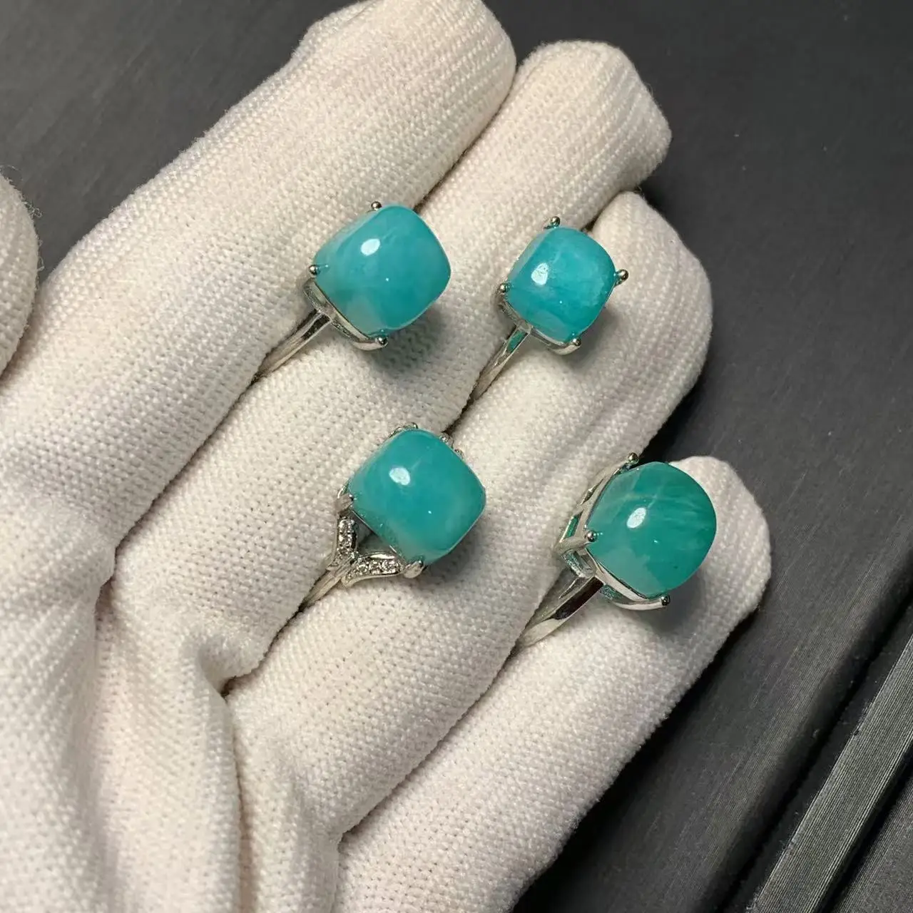 Natural Amazonite Ring Adjustable Female Ring Jewelry for Women Gift Wholesale High Quality Vintage Fine
