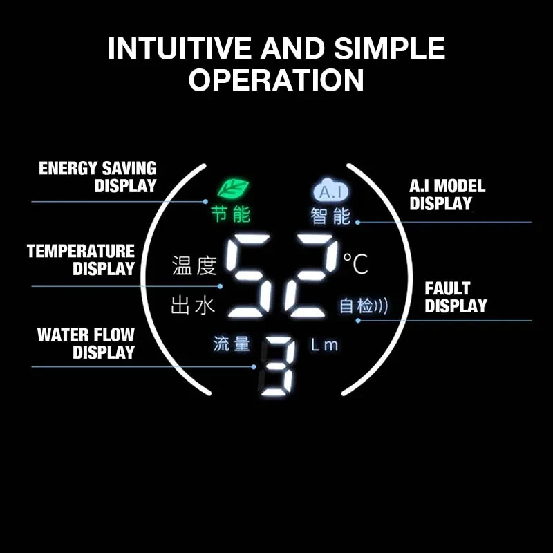 เครื่องทำน้ำอุ่นทันที 5500W/3400W แบบติดผนังอัจฉริยะ ไม่ใช้ถัง พร้อมเทอร์โมสตัท สำหรับห้องน้ำและห้องครัว 1