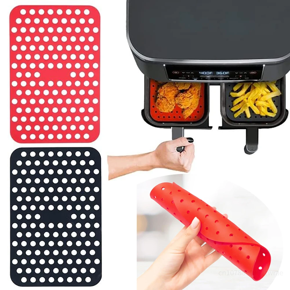 Rectangle Silicone Airfryer Liner for Dual Basket Fryer Easy to Clean AirFryer Accessories Non-Stick Parchment Paper Replacement