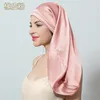 Birdtree 60cm 6A 100%Real Silk Bonnet Women Elastic Wide Edge Long Hair Hat Sleeping Hats Silk Wrap Night Hair Care Cap A41104QC 2