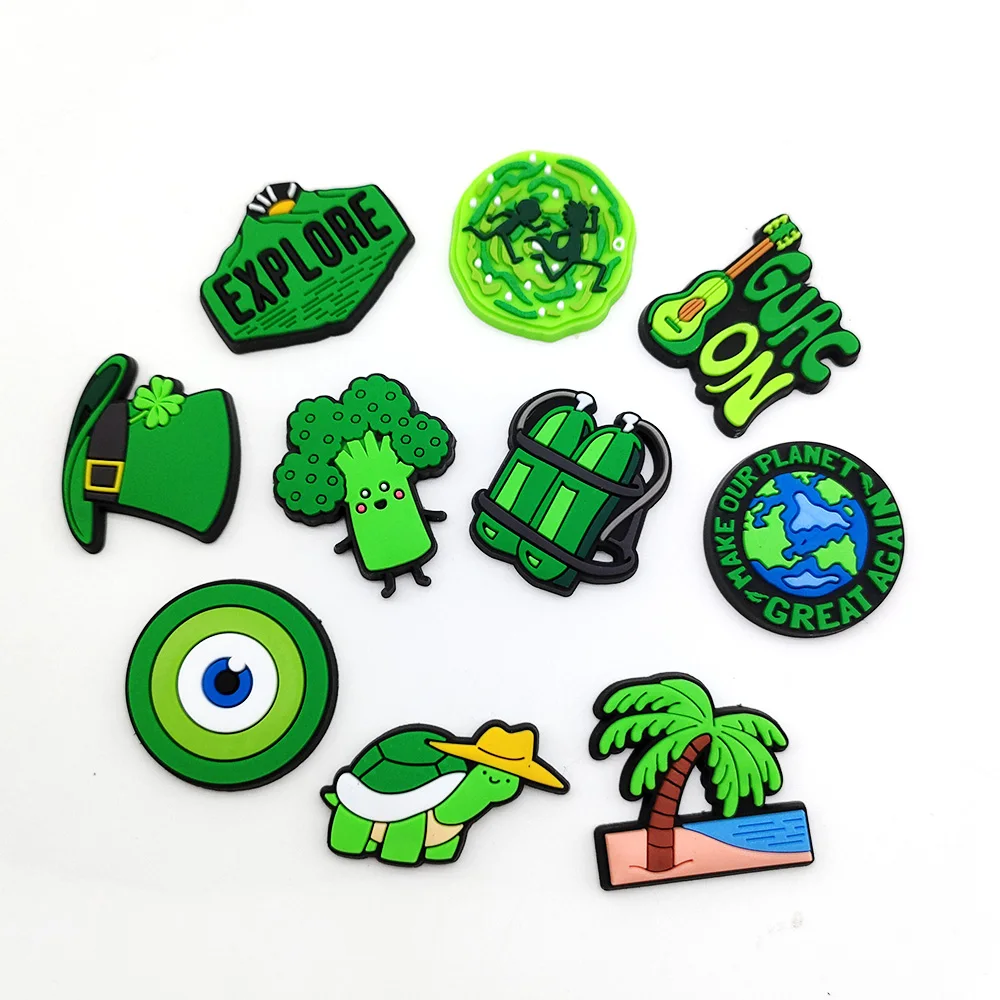

10pcs Cute Green VSCO Shoe Charms for Sandals Cartoon jibz Unisex Garden Shoe Decoration Clogs Accessories Party Gifts