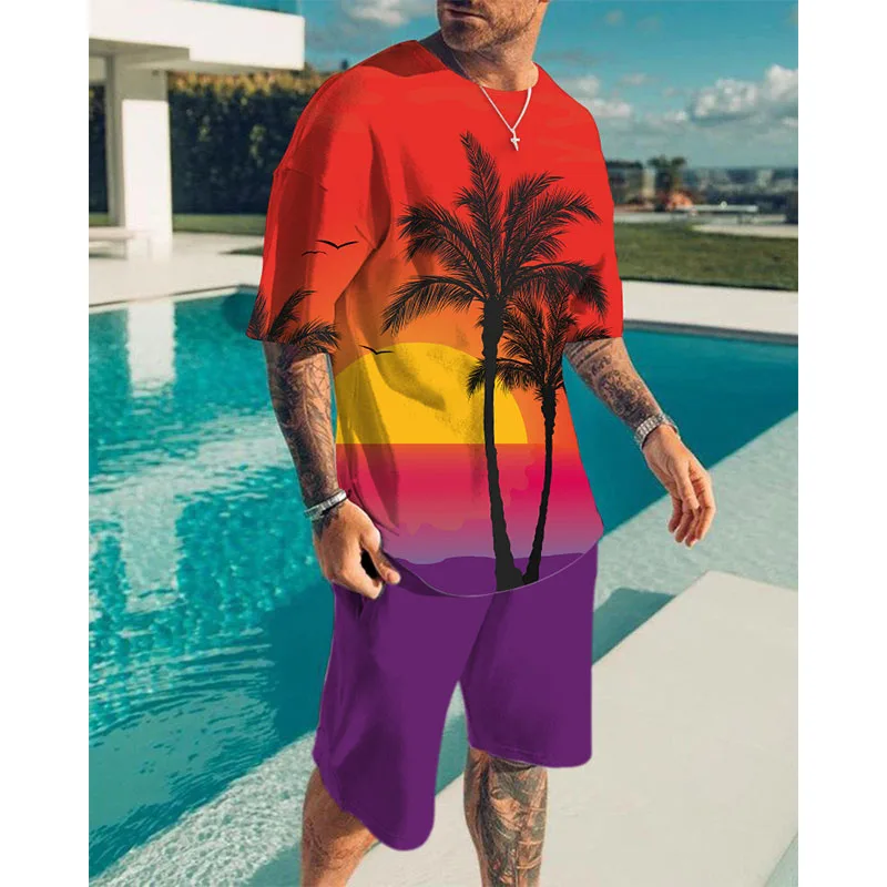 Hawaiian Mens 3D Print Coconut Tree Casual Tracksuit