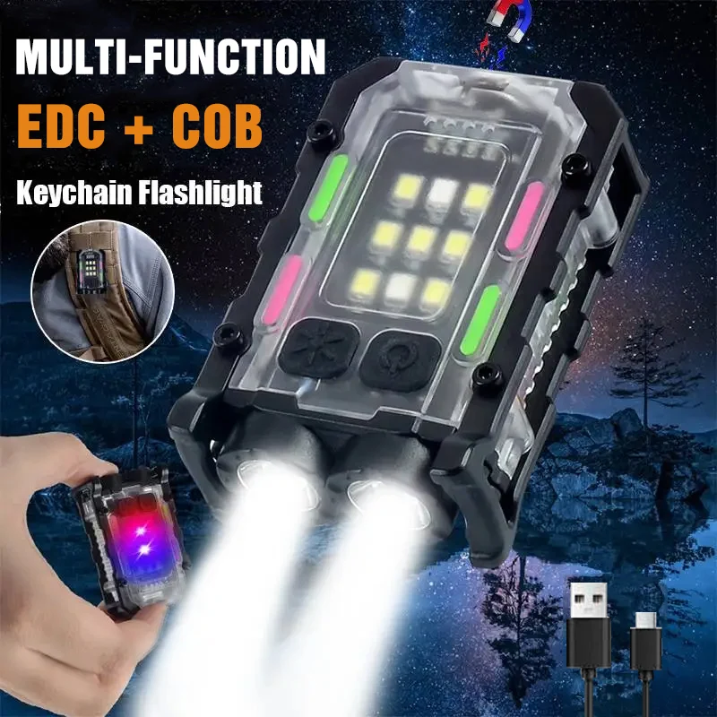 Multifunctional Pocket Torch Light Magnetic Flashlight Super Bright LED Powerful Linterna COB LED EDC Mini Keychain Flashlight