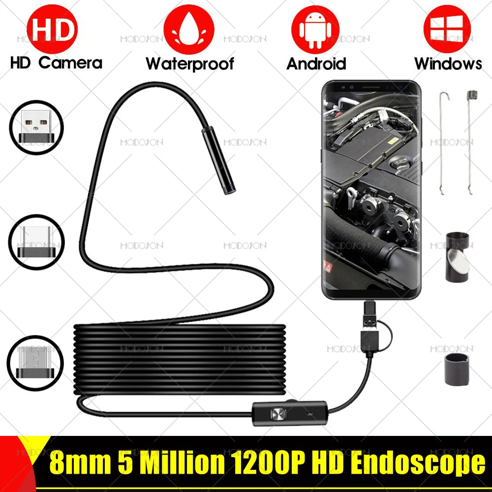 wireless cctv camera with night vision 8mm 5.0MP 1200P HD Endoscope Camera OTG 3-in-1 Micro USB Type-C Car Video Inspection Borescope Soft Hard Snake Cable Videoscope wireless cctv camera