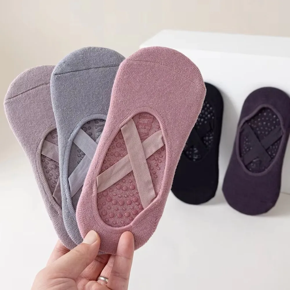 1Pair Soft Breathable Yoga Socks Anti-slip Backless Workout Cotton Socks Solid Color Ballet Pilates Socks Women