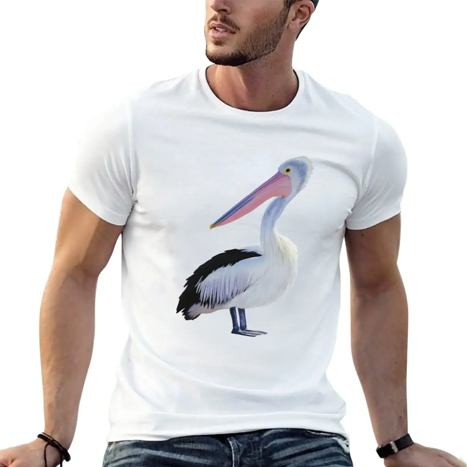 

White Pelican illustration. Beach themed art, great gift for bird lovers T-Shirt sublime summer top t shirts for men graphic