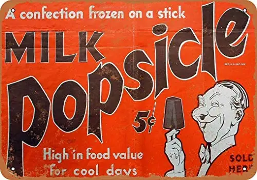 

Metal Tin Sign 1932 Frozen Milk Popsicles Pub Outdoor Bar Retro Poster Home Kitchen Restaurant Wall Decor Signs 12x8inch