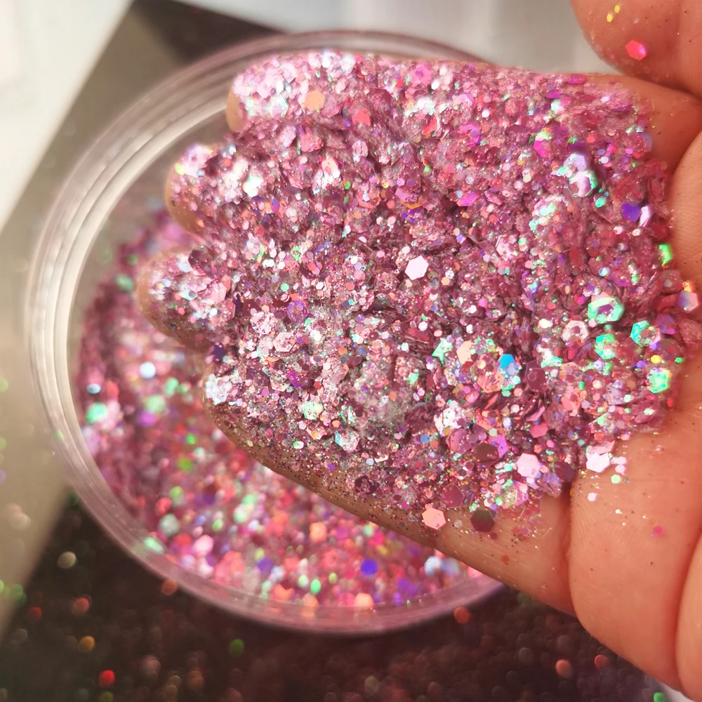 50g Gold Mix Nail Art Glitter Flakes Powder Holographic Silver Square Chunky Sequins Bulk Glitter for DIY Mix Nail Art Paillette