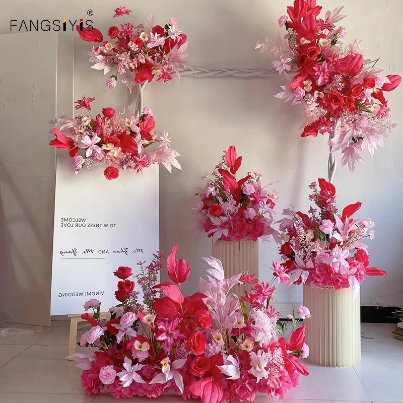 

Wedding Arch Arrangement Artificial Flowers Decoration Road Leading Flower Ball Ground Flower Row Decor Photo Props Stage Decor