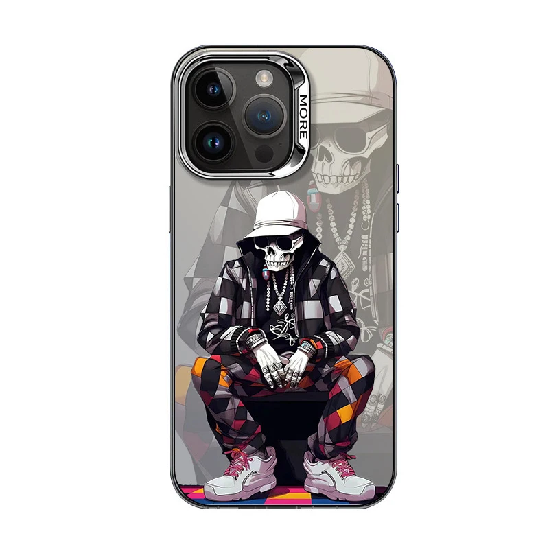 IPhone 15 Pro Max Case Cool Cartoon Graffiti Colored Laser Print Phone Case Apple iPhone 14 13 12 Metal Backboard Protector Case