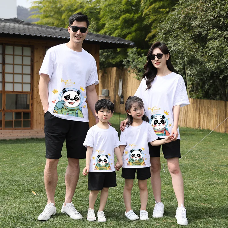 

Family Matching Outfits Panda Printed Tops Cotton T-shirt Kids Mom Daughter Kids Clothes Parent-child Outfits Summer Casual Tees