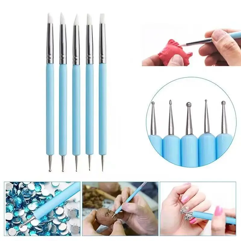 브러시 모델링용 실리콘 클레이 조각 도구, 양면 도트 네일 아트 도자기, DIY 조각 공예 도구, 세트당 5 개